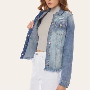 KanCan Frayed Raw Hem Denim Trucker Jacket 💕